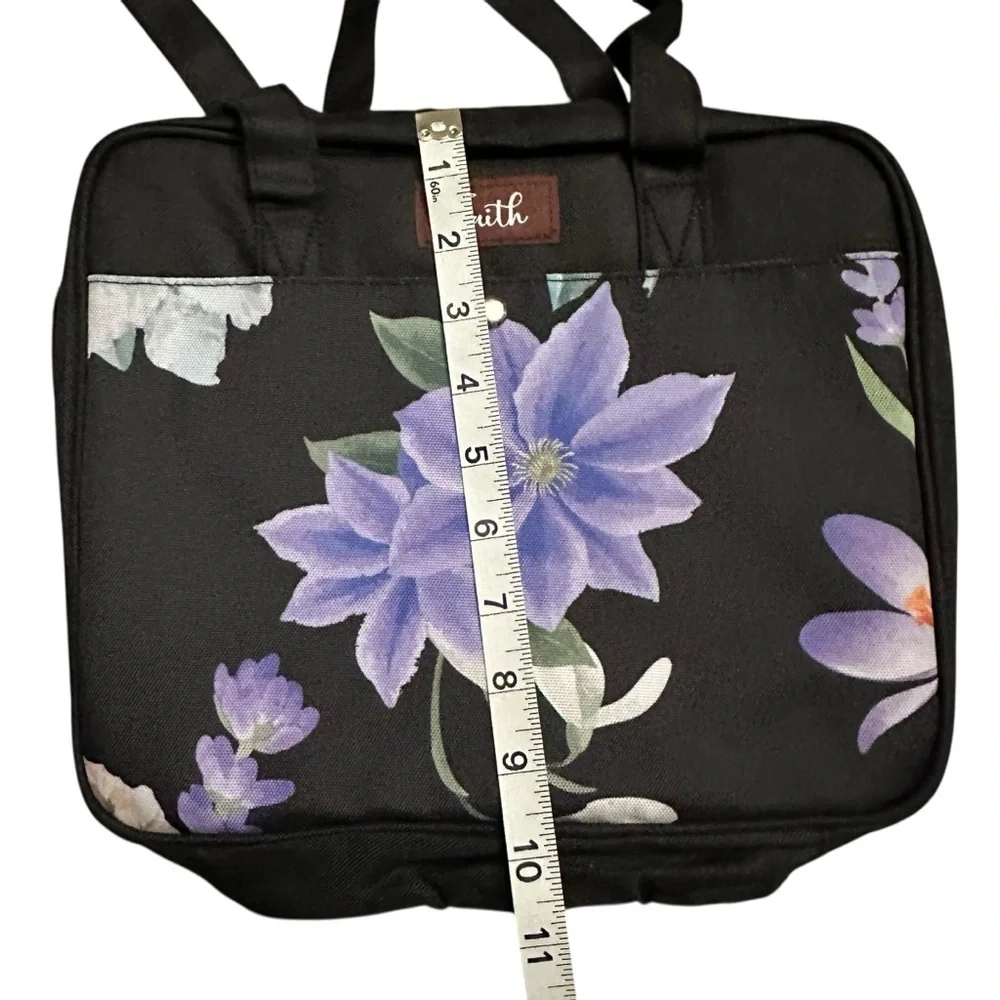 Faith Floral Black Tote Bag with Purple Flowers